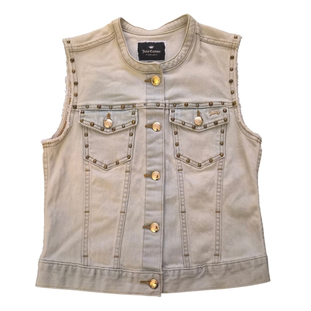 Juicy Couture Studded Light Wash Denim Vest Size S Gold Hardware Y2K